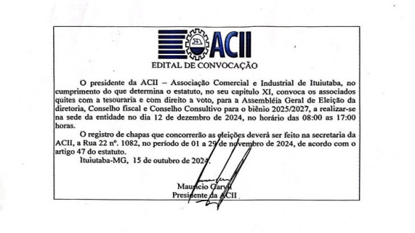 EDITAL DE CONVOCAÇÃO - ELEIÇÃO DA NOVA DIRETORIA, CONSELHO FISCAL E CONSELHO CONSULTIVO PARA O BIÊNIO 2025/2027