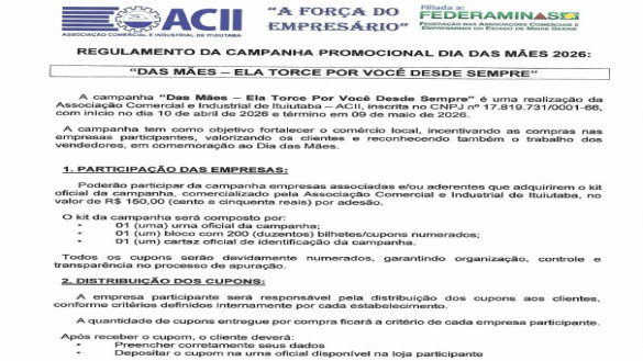 REGULAMENTO DA CAMPANHA DIA DAS M&Atilde;ES DE 2026
